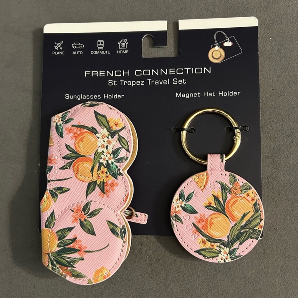 French Connection nwt Pink Floral Fruit Sunglasses and Hat Holder Set